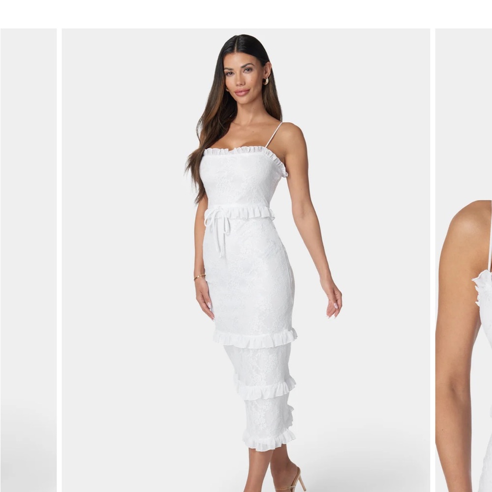 NWT Bebe Smock White Ruffle Dress